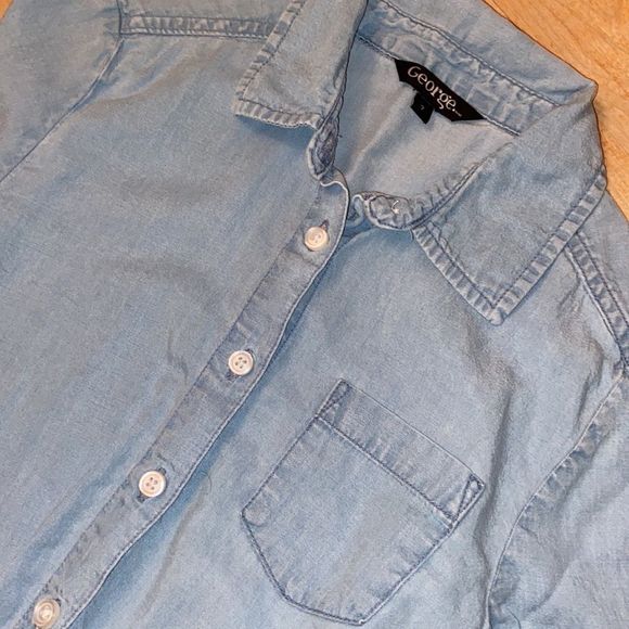 🌺 GEORGE Chambray Button Down Tie Knot Shirt - Picture 2 of 7